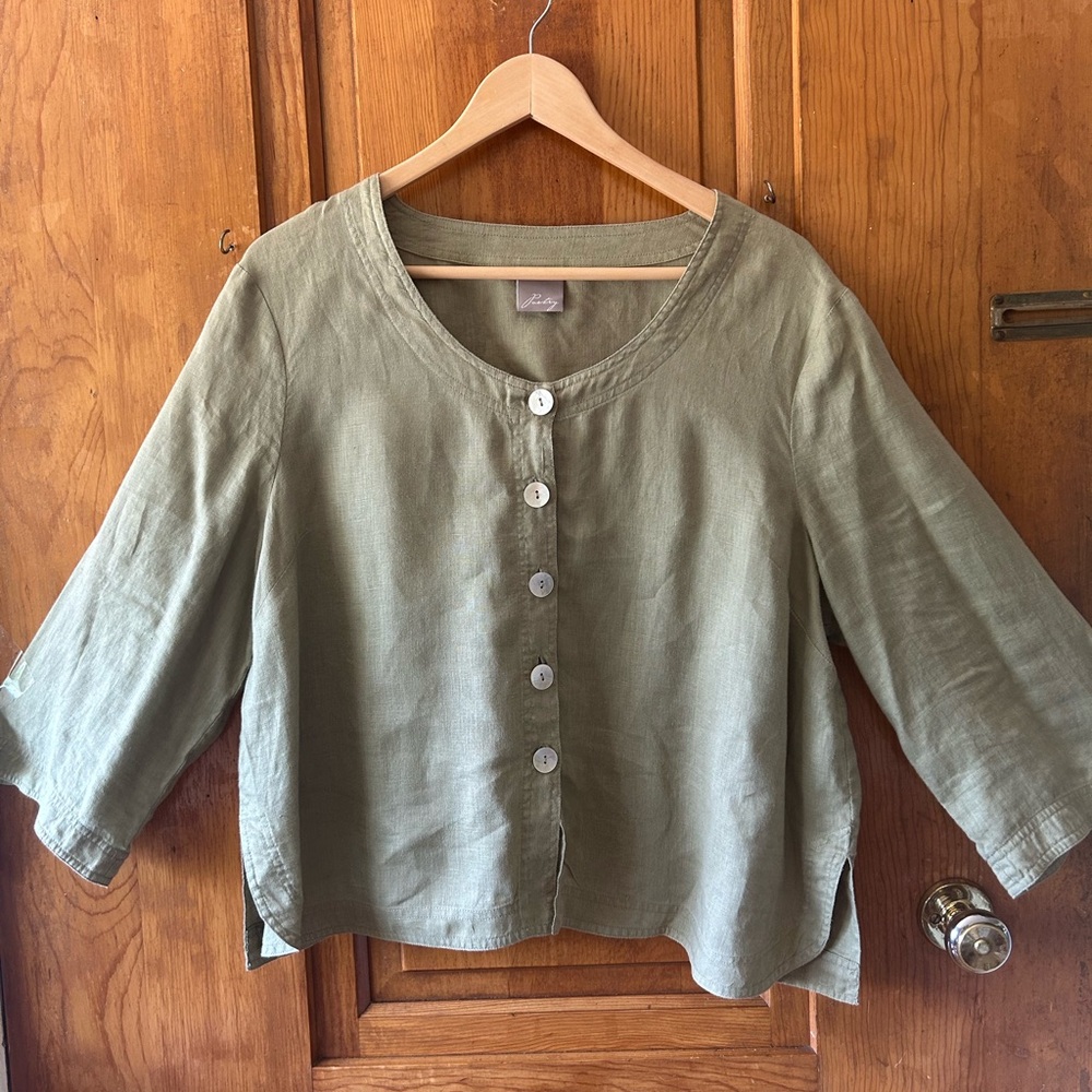 Poetry Green Boxy 3/4 Sleeve Button Down Shirt